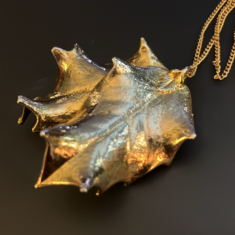 Gold-Dipped Double-Leaf Pendant - image 8
